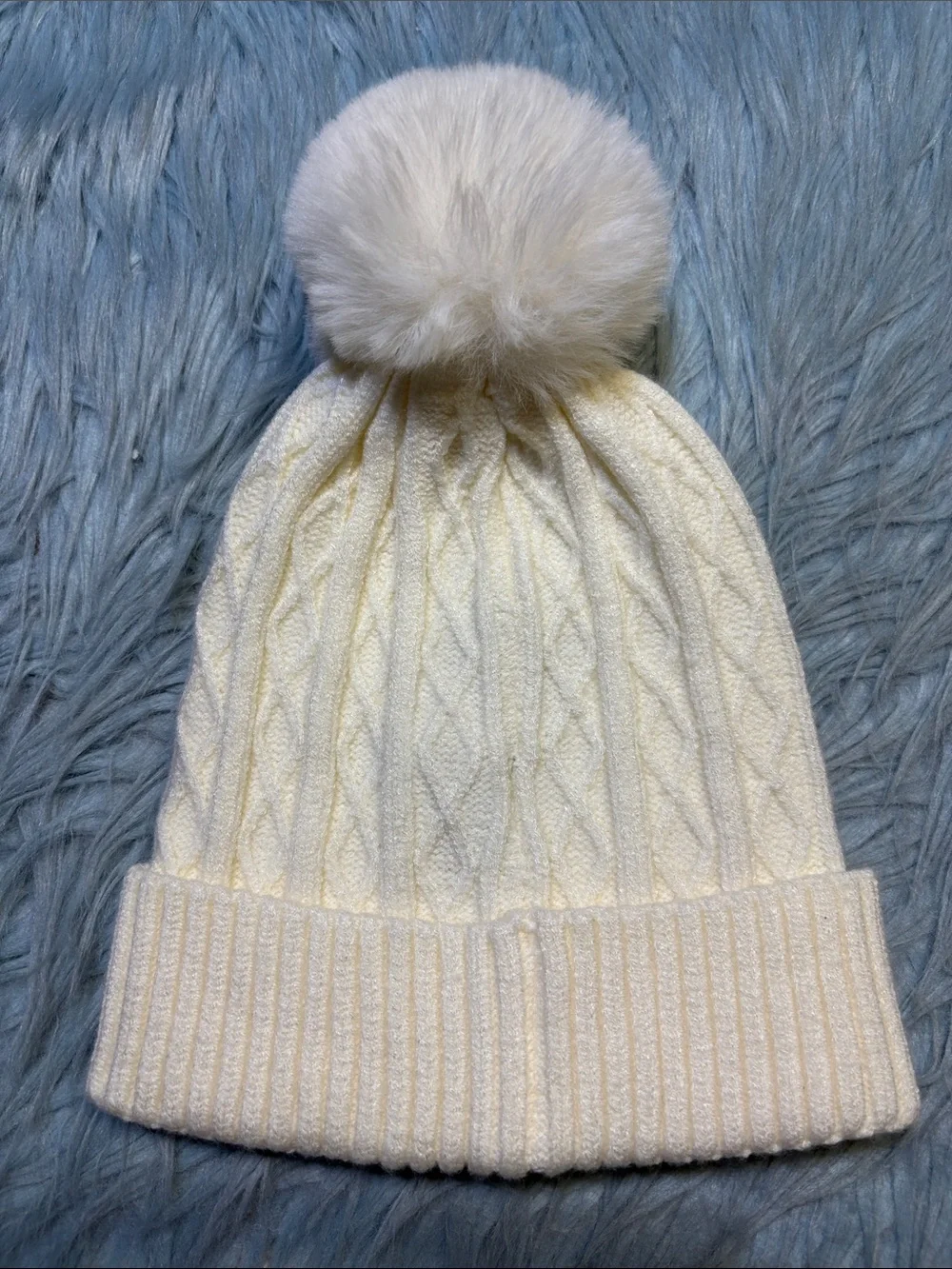 Vince Camuto Cream Pom Cable Knit Beanie Hat